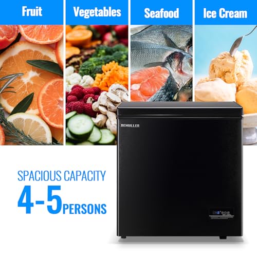 Chest Freezer 5.0 CU.FT Ultra-low Temperature Deep Freezers (Down to -12 ℉) with TWO Removable Baskets Freestanding Black Small Mini Compact Size for Home Kitchen Office