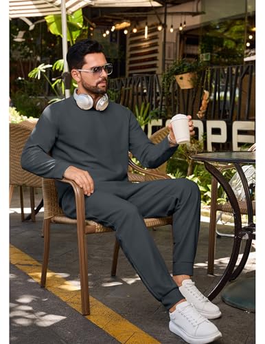 Vssjavun Mens Sweatsuit 2 Piece Sets Waffle Long Sleeve Pullover Tracksuit Outfits Casual Jogger Suits Sets3