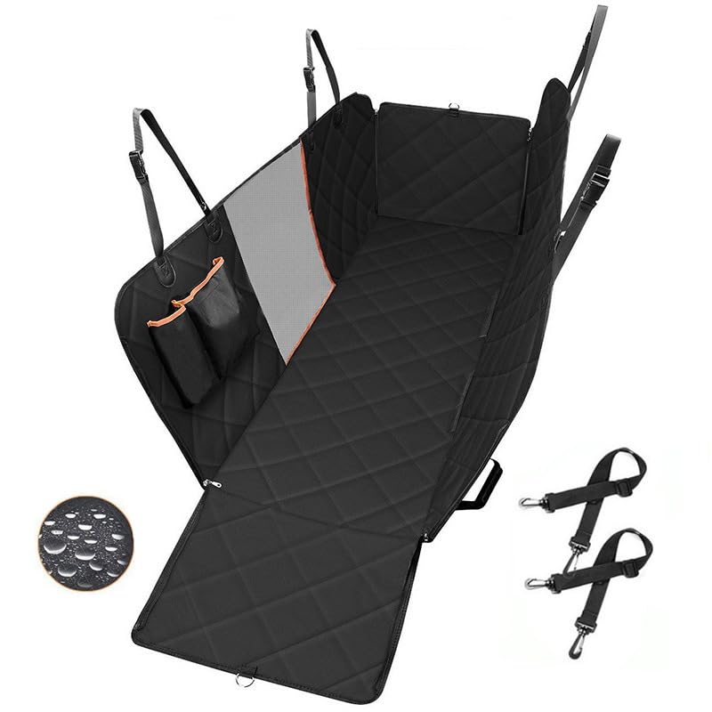 kefeimumu Dog Car Seat Cover, 4-in-1 Dog Hammock for Car Back Seat with Mesh Visual Window & Side Protection, Waterproof Scratchproof Nonslip Pet Seat Cover Universal for Cars SUV Trucks All Black