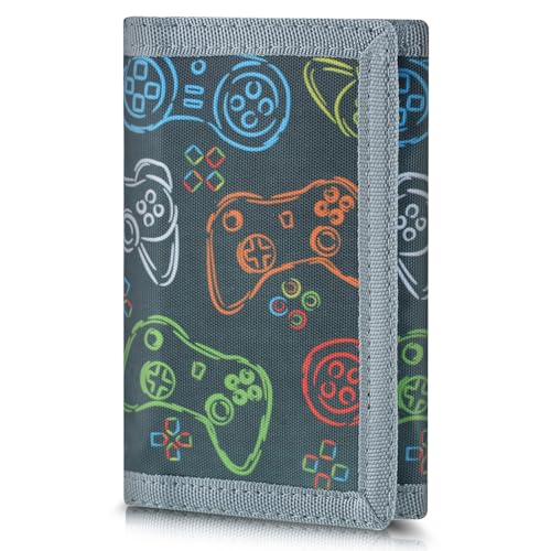 Image of Kids Wallet for Boys Girls, Trifold RFID Wallet with Key Chain and Zipper Pocket for Kids 4-18 Novelty Birthday Gifts, Coin Pouch Purse for Children Teens Outdoor Sports-Game Black
