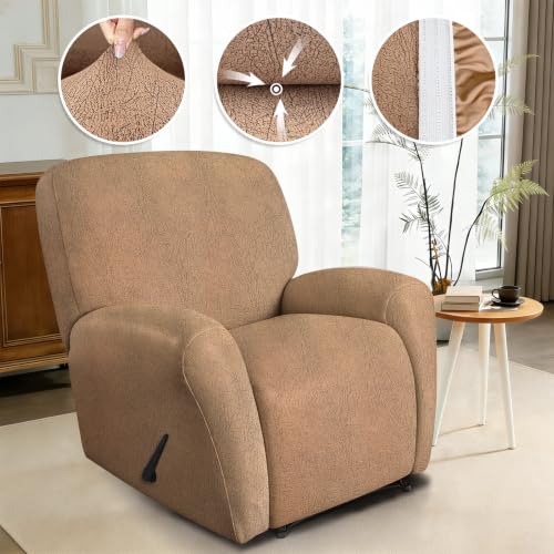 Image of ANARACHON Leather Like Recliner Chair Covers Heavy Duty, 4 Pieces Recliner Cover for Recliner Chair, Leather Cover for Recliner slipcovers Washable for Pets (256Brown)