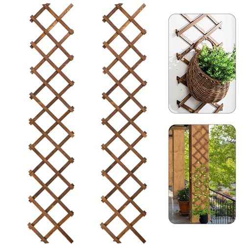 Pack of 2 Extra Thick Wooden Wall Trellis- Expandable Wall Planter Lattice Panels for Climbing Plants, Hanging Vertical Plant Support Fence Frame Outdoor Indoor for Balcony Patio Garden Room