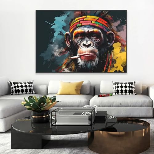 Cadre déco salon moderne chimpanzé graffiti couleur vif format 50x70 - 2