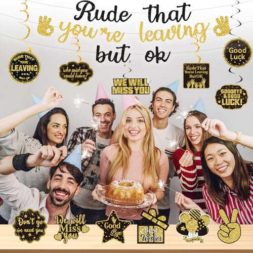 Image of Pre-Strung Rude That You'Re Leaving But Ok Glitter Banner, Going Away Party We Will Miss You Decorations, Great for Goodbye Farewell Job Change Party