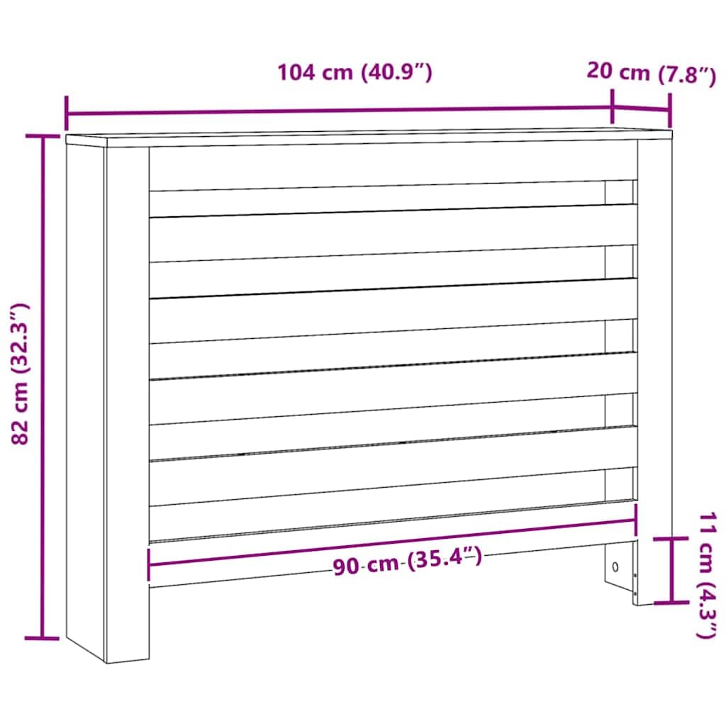 Heizkörperabdeckung Schwarz Eichen-Optik aus Holzwerkstoff 104 x 20 x 82 cm mit oberem Regal und vertikalen Latten, für Innenbereich, moderne Wohnraumlösung mit effizientem Wärmefluss