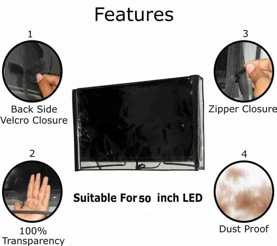Image of PVC Transparent 50 Inch LED /LCD TV Cover with Zip Enclosure Compatible for Xiaomai, Lg, Samsung, Redmi, Vw, TCL, Acer All Brands Models.
