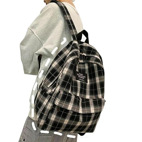Backpack étudiant sac d'école à carreaux en canevas résistant pour la rentrée