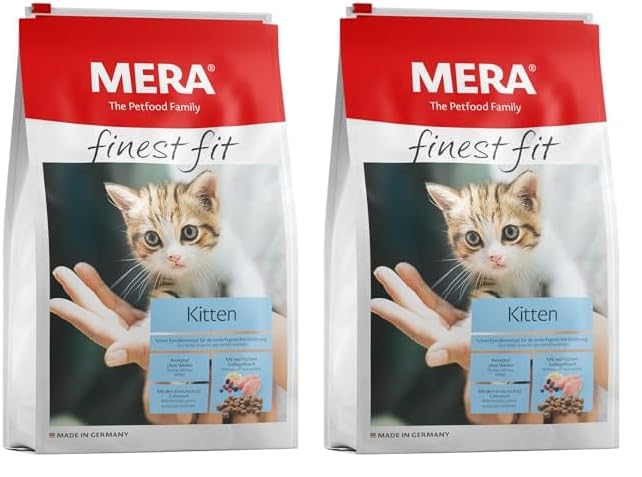 MERA Finest fit Kitten, Junior Katzenfutter trocken für Babykatzen bis 1 Jahr, Trockenfutter aus frischem Geflügel und Reis, gesundes Futter für Junge Katzen, ohne Zucker (1,5 kg) (Packung mit 2)
