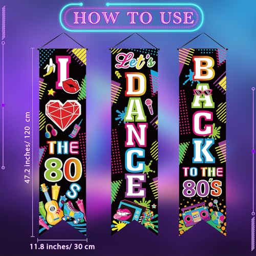 Image of Chiisong 3 Pieces 80's Party Decorations Back to The 1980 Banners I Love 80s Porch Signs Hanging Backdrops for Home Bar Retro Theme Hip Hop Rock Disco Birthday Party Door Wall Decor Supplies