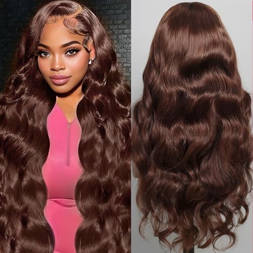 MIGURA Chocolate Brown Human Hair Wig Pre Plucked 200 Density