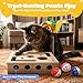 MissYolo Cat Nail File Box, Solid Wood Cat Scratch Puzzle Enrichment Toy with Built-in Grooming Paper, Interactive Hideaway for Indoor Cats with 3 Bell Balls and Feather Cat Toy (Color: Natural Wood)
