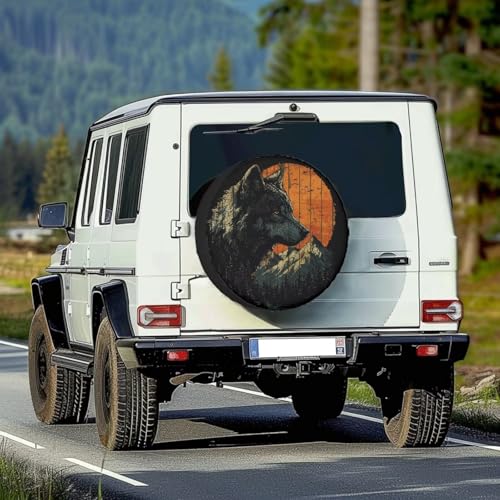 Image of Pensura Spare Tire Cover, Waterproof and Dust-Proof 14 15 16 17 18 19 Inch Full Moon Wolf Tire Covers for RV Trailer Campers Camper Tires Cover Protectors