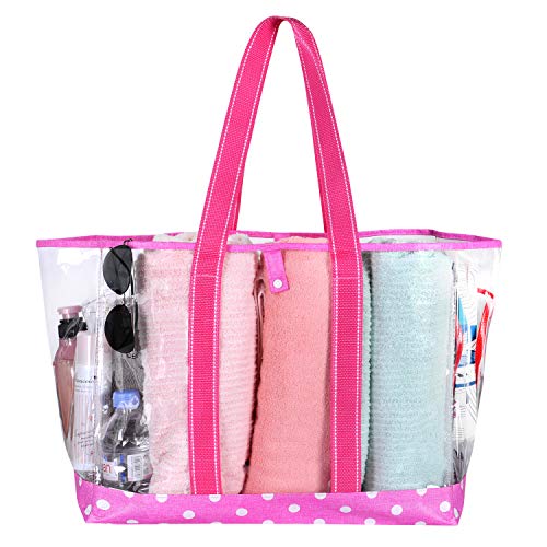 VENO Beach Bag Clear PVC Tote Water Resistant Inside Pocket for Pool GYM