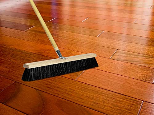 Image of Black Indoor Push Broom Head - Heavy Duty Hardwood Block - Polypropylene Bristles - Deck Scrub Brush - Two Threaded Handle Holes for Better Assist (36 inch)