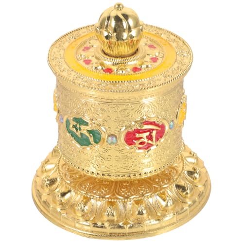 Rueda de oración budista dorada de latón con símbolo de la suerte para hogar