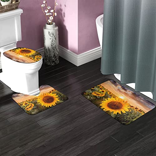 DIRYKILP Sunset Sunflowers 3 Stück Badematte Set Badematte + Konturmatte + Toilettendeckelbezug mit rutschfester Klebeunterseite – Bild 3