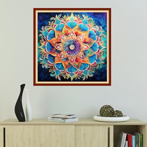 Image of Foxhool Beginners Cross Stitch Kits Stamped Full Range of Embroidery Kits for Adults DIY Cross Stitches kit Embroidery Patterns for Needlepoint kit-Magic Mandala 18x18 inch