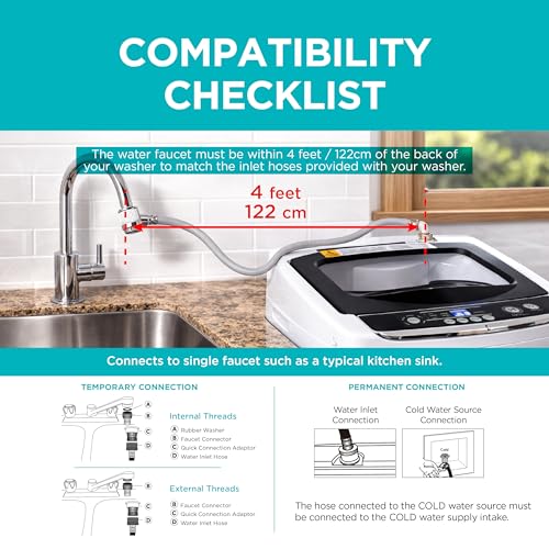 BLACK+DECKER 0.9 Cu. Ft. Portable Washer, 6.6 lb. Capacity Washing Machine for Homes & Apartments, 5 Wash Cycles, Quick Connect Sink Adapter and Drain Hose Included, LED Display, BPWM09W, White - Image 5