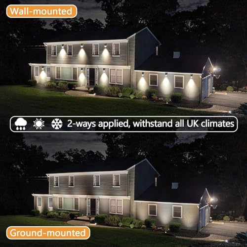 ECOWHO Garden Spot Lights Mains Color Changing Outdoor Spotlight Waterproof 20m Extendable Cable Xmas Landscape Lights Plug-in Outside 12v Timer Memory Remote(Wall/Spike Mounted, Cool White&RGB) - Image 4