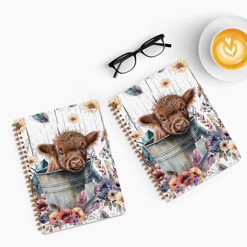 Image of 2Pcs Highland Cow Notebook, Cow College Ruled Spiral Notebook, Cows Print Stuff 160 Pages Hardcover Notebooks Journals for Writing Travel Business Office, Funny Aesthetic Notebooks for Women