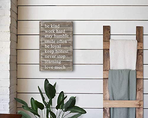 MACVAD Inspirational Wall Art Sign with Quotes Sayings for Home Decor,Rustic Farmhouse Wood Hanging Sign,Decorative Wall Sign and Plaque,Gift for Family - Be Kind,Work Hard,Stay Humble - 12\" x 17.7\"