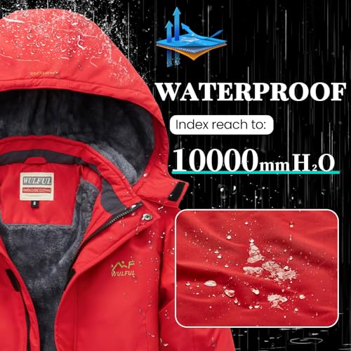 Image of WULFUL Boy's Waterproof Ski Jacket Warm Fleece Hooded Winter Snow Coat