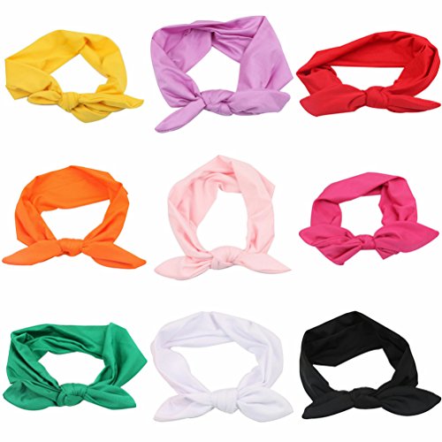 AWAYTR Baby Cute Rabbit Ears Hairband Elastic Bow Knot Headband Headwear Hair Accessories (9 Colors)