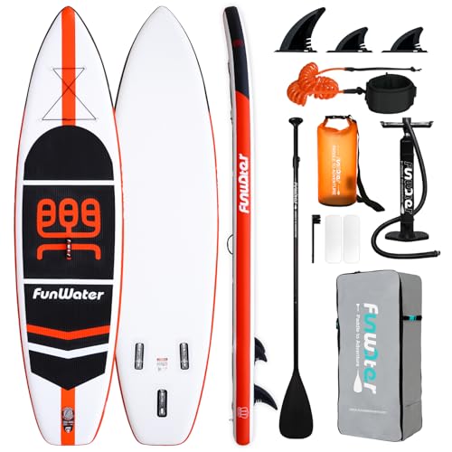 FunWater 11 Inflatable Stand Up Paddle Board Ultra-Light SUP with ISUP Accessories Three Fins Adjustable Paddle Pump Backpack Leash Waterproof Bag