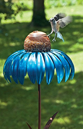 Desert Steel - Blueberry Coneflower Metal Bird Feeder - (14”W x 36”H) - Thumbnail 4