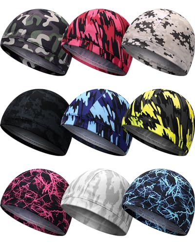 Image of 9 Pcs Cooling Skull Cap Camo Liner Sweat Wicking Lightweight Cycling Cap Running Hat for Men Women