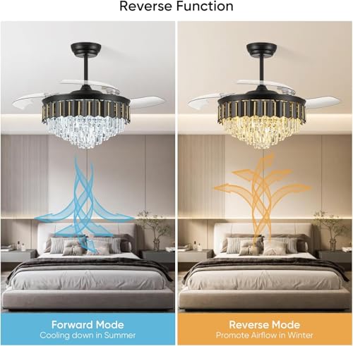 Image of 48'' Crystal Fandelier Ceiling Fan with Light, Black