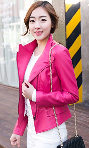 chouyatou Women's Stylish Oblique Zip Slim Faux Leather Biker Outerwear Jacket3