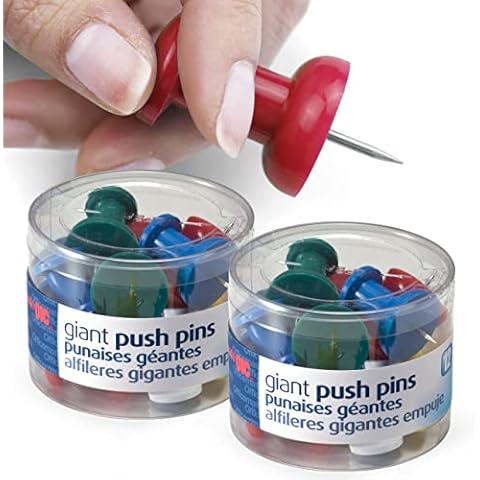 Officemate Giant Push Pins, 1.5" Assorted Colors, 2 Tubs of 12 (92905) Cover