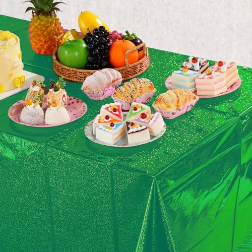 Image of 3 Pack Iridescent Green Plastic Tablecloths, Shiny Disposable Laser Rectangle Table Covers, Holographic Foil Tablecloth for St. Patrick's Day Birthday Christmas Witch Theme Party, 54x108Inch