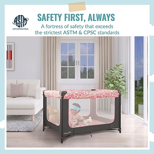 Zodiak Portable Playard in Grey and Pink, Lightweight, Packable and Easy Setup Baby Playard, Breathable Mesh Sides and Soft Fabric - Comes with a Removable Padded Mat - Image 6
