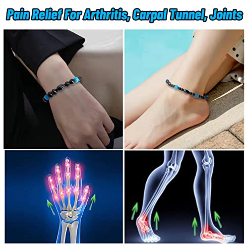 Image of 2 Pack Magnetic Therapy Anklet Bracelet Set - Hematite Aquamarine Gemstone for Women & Men, Improving Fertility & Pregnancy Health Care