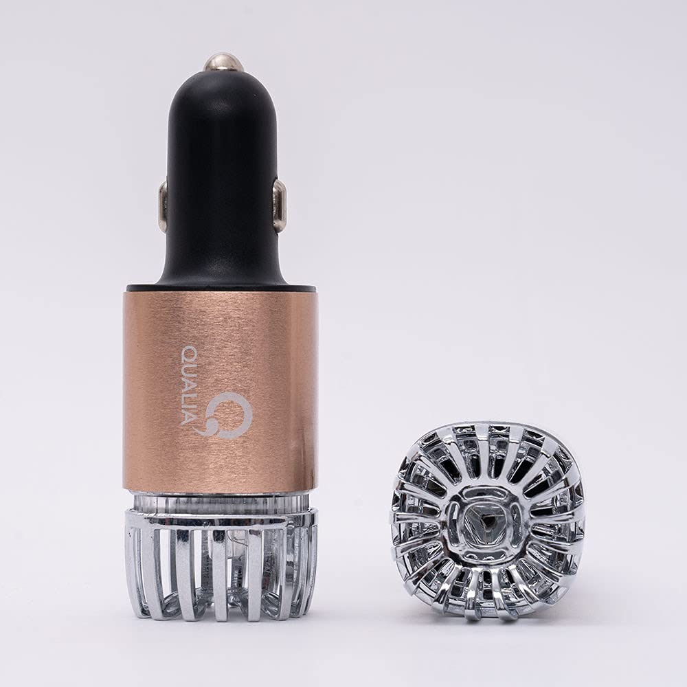 QualiaCar Air Purifier Ionizer 2 in 1-12V Plug-in Ionic Car Air Ionizer With Dual USB Charger – Removes Smoke, Pet And Food Odor, Ionic Ozone Air Purifier (Copper)