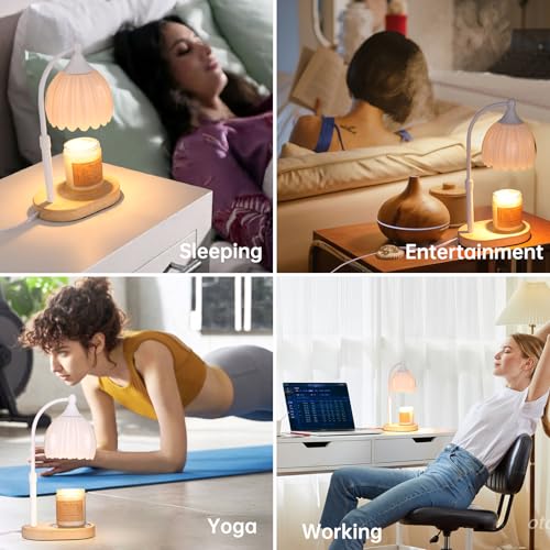 Image of White Tulip Wax Melt Warmer with Timer, Dimmable & Height Adjustable, Ideal for Jar Candles, Perfect Home Decor for Bedroom, Living Room, Office, Great Birthday Gifts for Women (2 Bulbs Included)