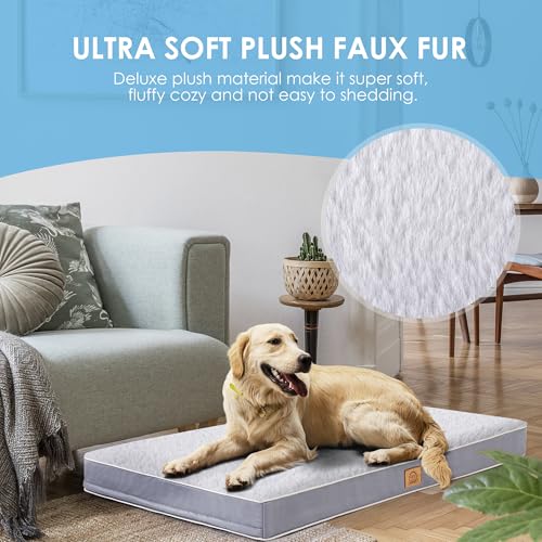 Image of Sunheir Orthopedic Dog Bed for Extra Large Dogs, Jumbo Waterproof Deluxe Plush Dog Crate Bed with Removable Washable Cover & Anti-Slip Bottom, Egg Crate Foam Pet Bed Mat, 47.5 x 29 Inches, Silver Grey