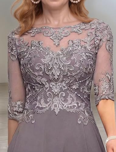 Mother of The Bride Dress for Wedding Lace Applique Chiffon A-Line 3/4 Sleeve Formal Evening Gowns4