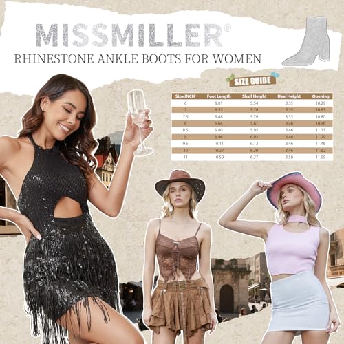 Image of MISSMILLER Rhinestone Boots for Women Sparkly Cowgirl Boots Pointed Toe Chunky Heels Rhinestone Cowboy Boots