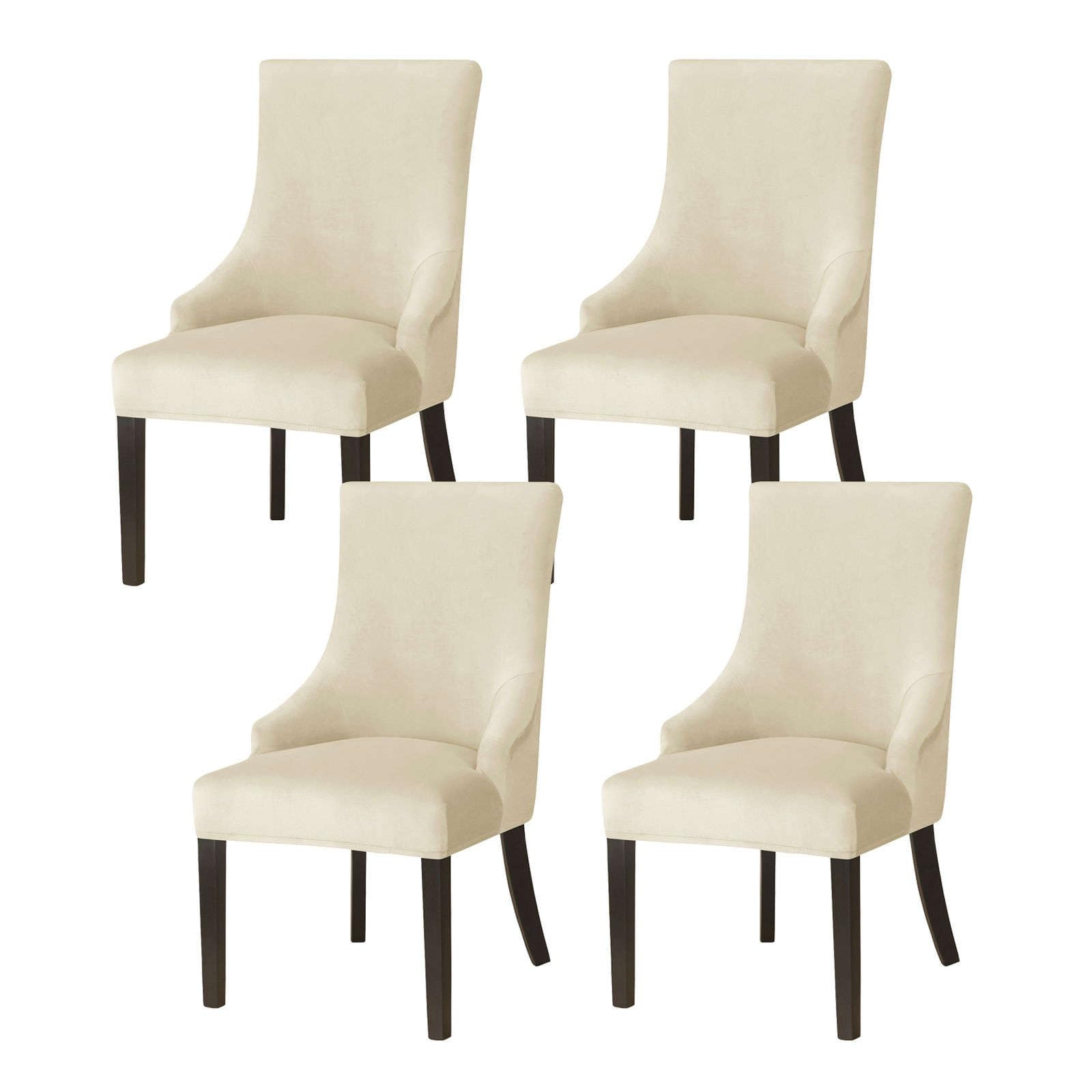 Jhld Beige Velvet Wingback Side Chair Slipcover, Armless Wingback Chair Cover Stretch Soft Sloping Armchair Covers Removable Washable For Dining Room Banquet-4 Piece