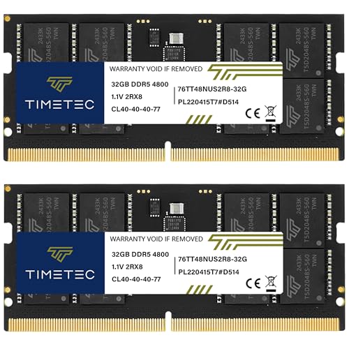 Image of Timetec 64GB KIT(2x32GB) DDR5 4800MHz PC5-38400 Unbuffered Non-ECC 1.1V CL40 2Rx8 Dual Rank 262 Pin SODIMM Laptop Memory RAM Module Upgrade (64GB KIT(2x32GB))