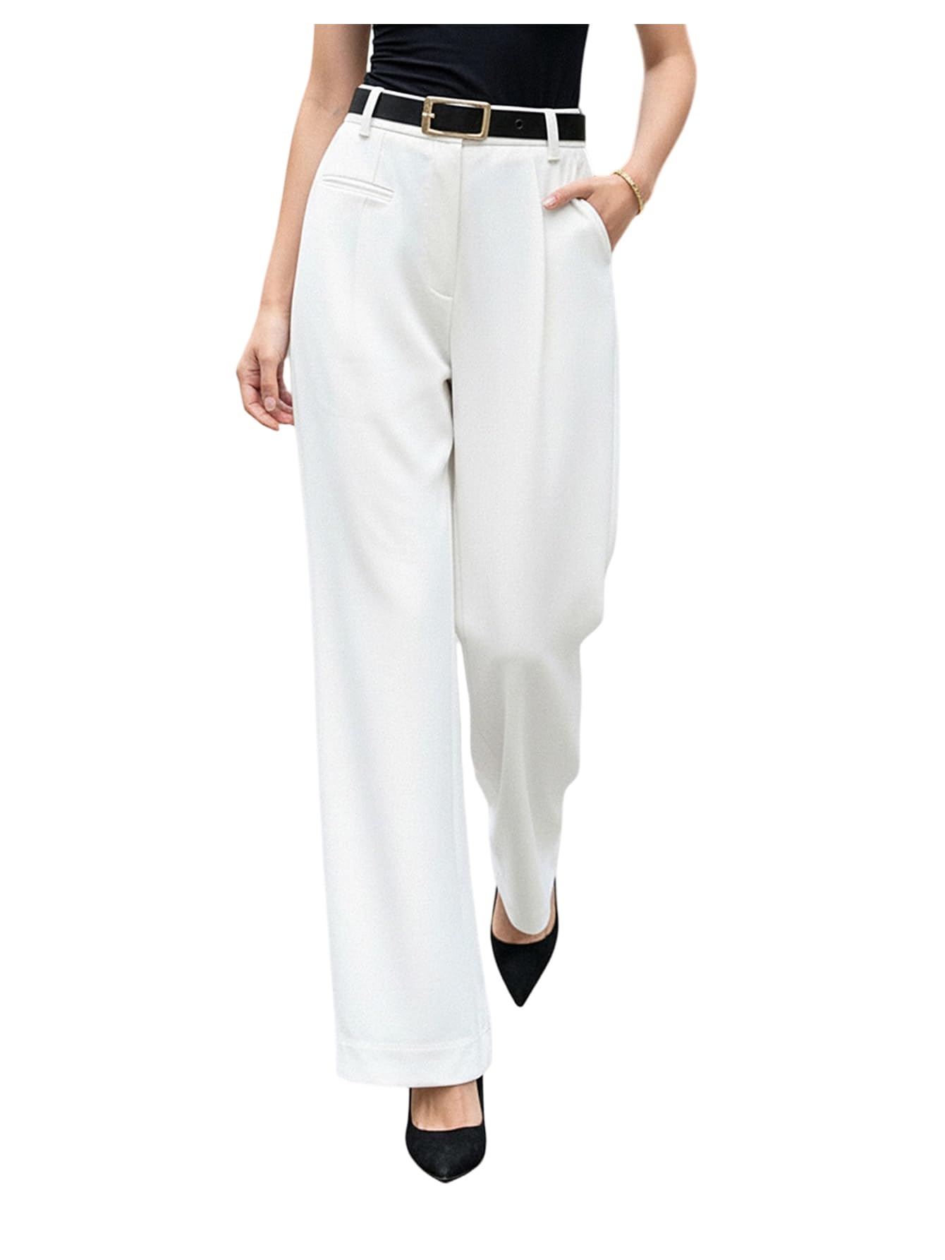Womens Wide Leg Tailored Pants Dressy Casual High Waisted Work Office Trousers