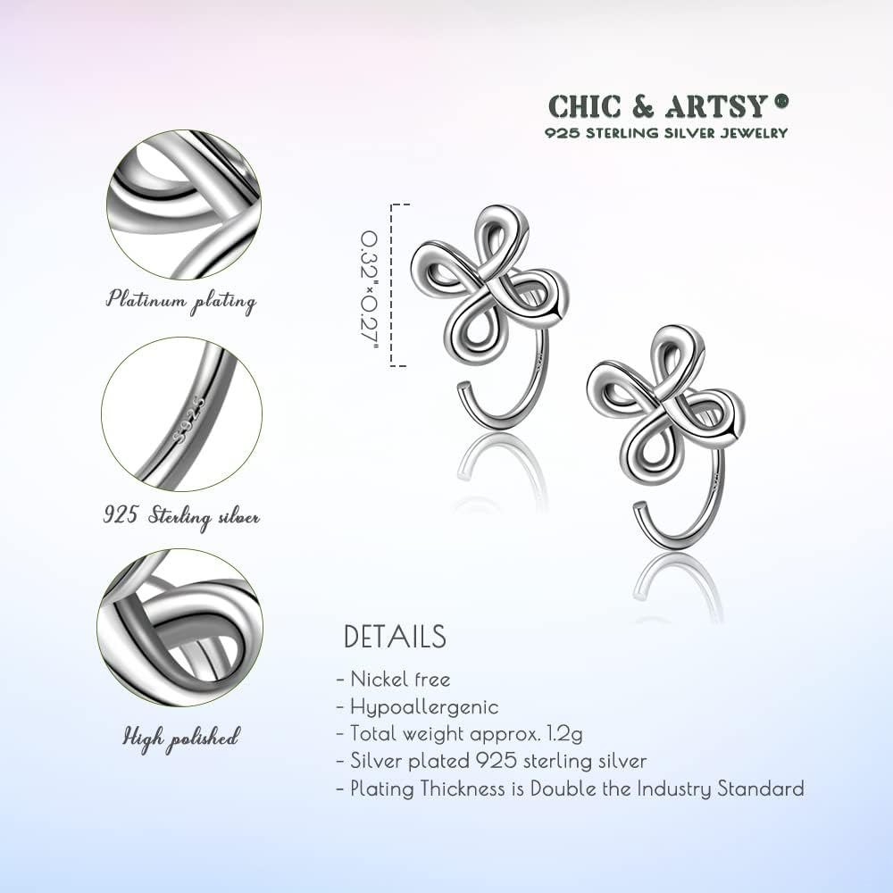 CHIC & ARTSY 925 Sterling Silver Half Hoop Earrings for Women, Adjustable Huggie & Threader Hoop Earrings Collection, Hypoallergenic Lightweight Sleep & Everyday Earrings with Symbolic Designs - Image 5