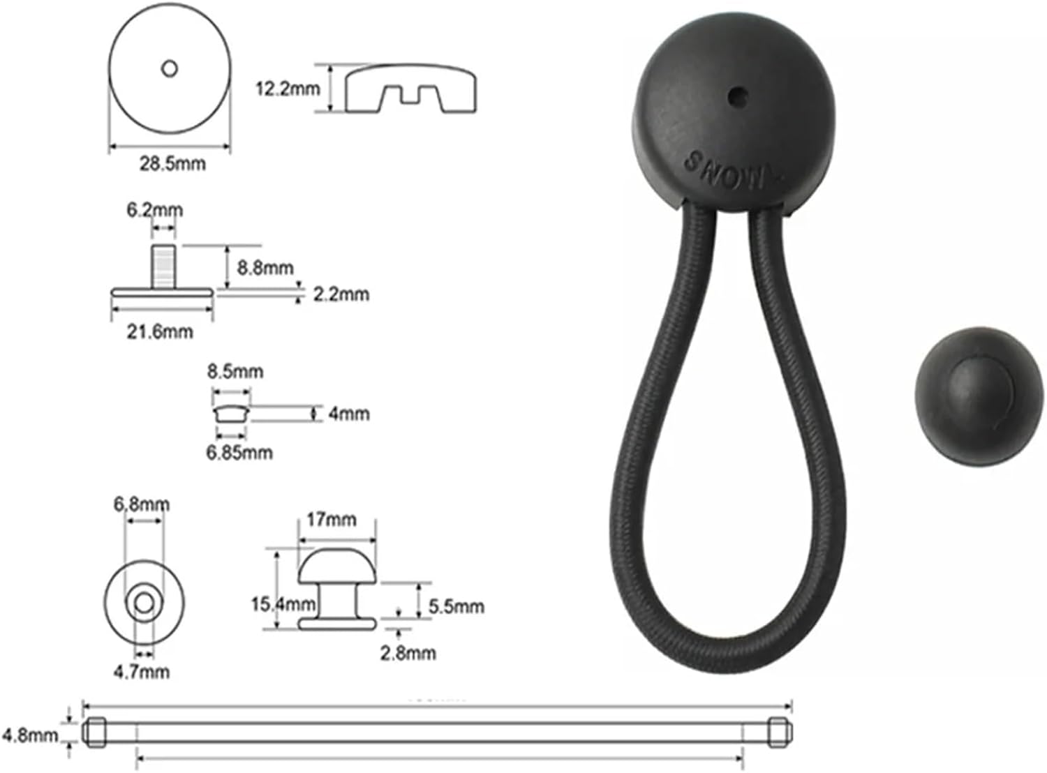 Bungee Shock Cord Clip with Knobs 20 PCS Bungee Shock Cord Clip Loop with Knobs Pull Tie Down Tarp Canvas(White)
