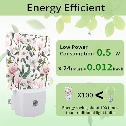 Image of Summer Flower Night Light, Pink Nightlight Plug into Wall with Dusk to Dawn Sensor, LED Lamp Energy Saving Lights for Women Girls,Lamp for Bedroom Bathroom Hallway