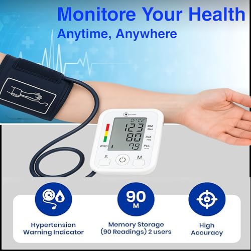 Image of Digital Blood Pressure Monitor with Large Display, Automatic Upper Arm BP Machine with Pulse Rate Detection, Memory Function & WHO Indicator - Home & Clinical Use
