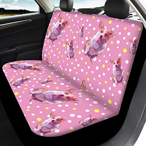Image of Modysero Yellow Polka Dots Corgi Print Pink Car Set Cover Full Set Durable Soft Front Rear Bench Seat Cover Set for Women Elastic Breathable Automotive Seat Protector Universal Fit All Cars Trucks