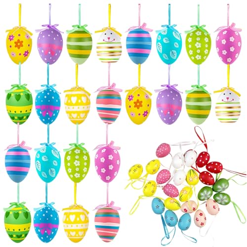 Sifxouped 48 Stück Ostereier zum Aufhängen,Bunte Ostereier Plastik,Hängdeko für Ostern,Plastik Eier ls Dekoration für Sträuße und Zweige zur Osterzeit